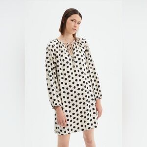 Boutique Fantastica Cream Serval Print‎ Polka Dot Tie Neck Swing Mini Dress